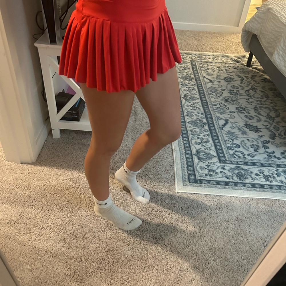Red Pleated Mini Skirt